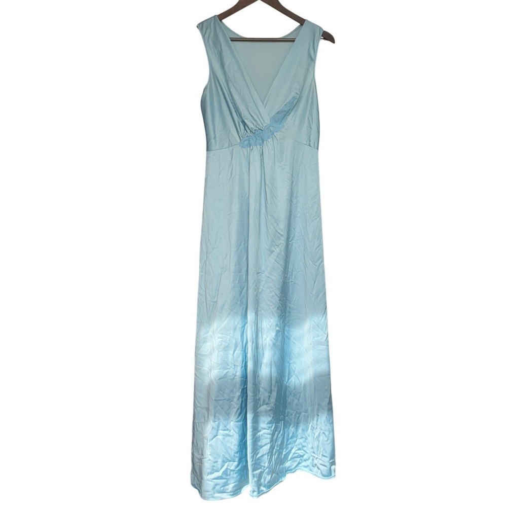 Vintage Y2k Aesthetic Nightgown Size M Light Blue Lace Trim Maxi Dress